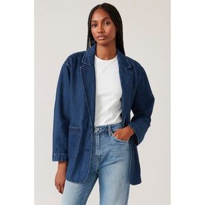 GAP Oversized Denim Blazer Jacket L Dark Wash Relaxed Fit NWOT 100% Cotton